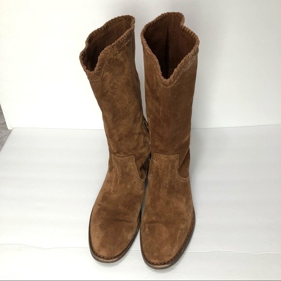 Trask Audra Boots Womens 10 M Pull On Zip Almond Toe Mid Calf Suede Casual - Picture 3 of 15